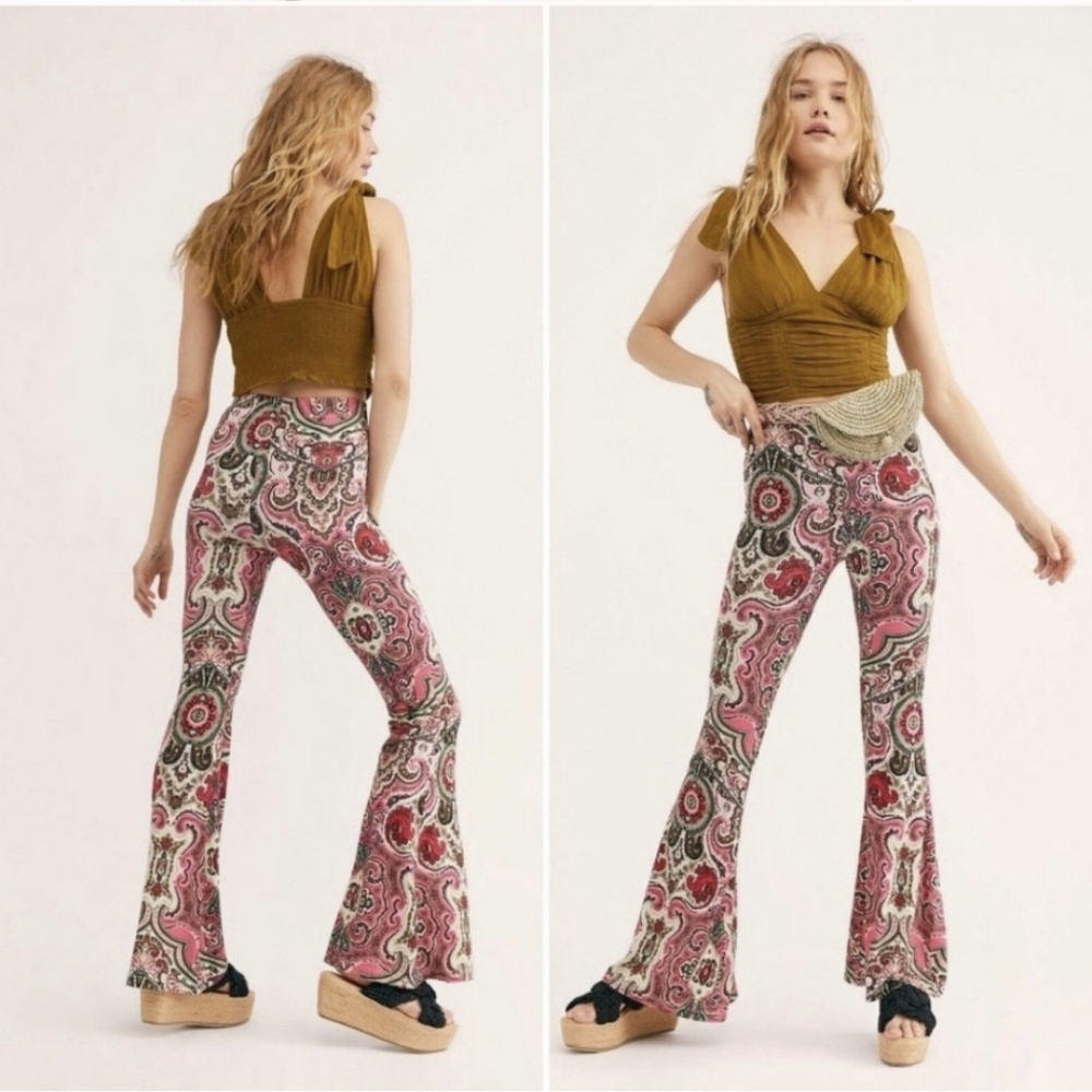 Free People Pink Paisley Flare Pants